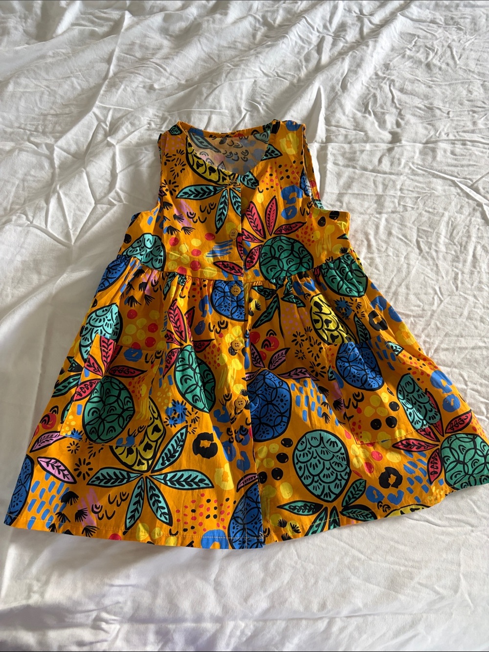 Bright Yellow Tropical Print Kids Dress